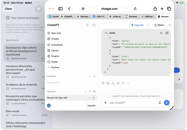 ChatGPT showing its JSON response and copy control