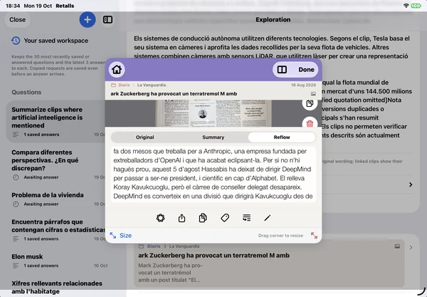 Saved answer in RETALLS with a linked clip open in its detail view